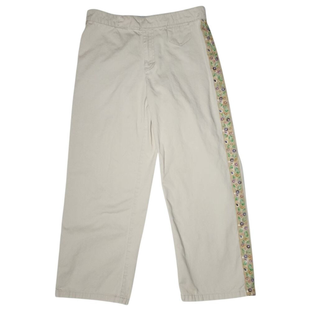 Tommy Hilfiger Women’s Wide Leg Khaki Pants With Flower Trim Size 4 Read Desc